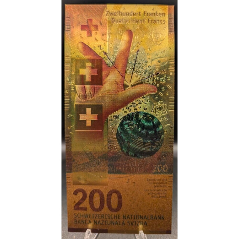Swiss 200 Franc Gold Foil Note – Novelty Collectible Display Bill (No Stand)